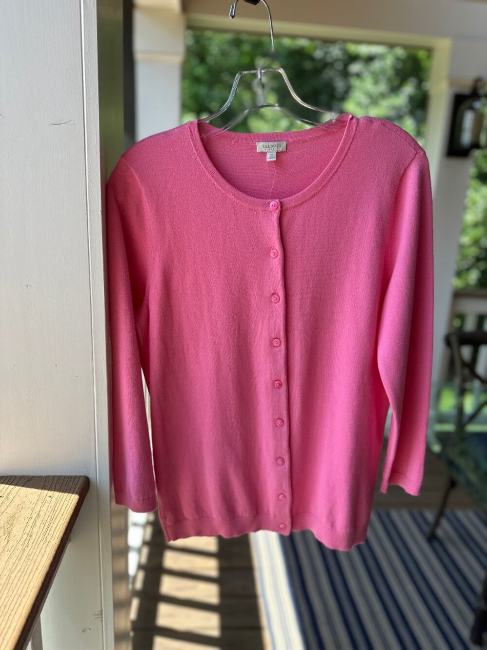 Talbots Bubble Gum Pink Cotton Blend Button Down Cardigan Crew Neck Size M NEW - Picture 6 of 11
